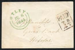 YORKSHIRE 1844 Envelope Addressed To Green Bank, Halifax, Bears Boxed 'PAID/1d' With 'Holmes' In Upright Of 'I' Obverse - Sonstige & Ohne Zuordnung