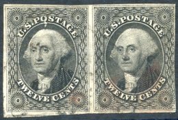 1851-57 12c Grey Black, Horizontal Pair, Right Side Just Cut Into O/w Good To Large Margins, FU With Faint Black Pmk, Al - Autres & Non Classés