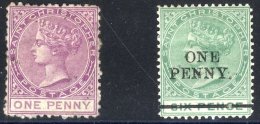 1870 1d Magenta, Fine M, SG.2 & 1886 1d On 6d Green, Fine M, SG.24. (2) Cat. £100 - Autres & Non Classés