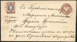 1874 10k Brown Postal Stationery Envelope Addressed To St. Petersburg, Uprated With 10k Brown & Blue Adhesive (Yv.26 - Autres & Non Classés