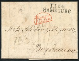 1834 Entire Letter From Riga To Bordeaux With Riga M/s On Reverse, H/stamp TTR4/HAMBOURG In Black, Red H/stamp ALLEMAGNE - Autres & Non Classés