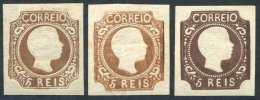 1856 King Pedro V With Curled Hair 5reis, Three Different Colours, Yellow Brown, Black Brown & Brown, All Fine With - Autres & Non Classés