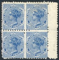 1891-95 8d Blue Marginal Block Of Four, Unused, Reverse Bears Brown/purple Advert, SG.225. (4) Cat. £360+ - Autres & Non Classés