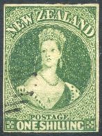 1862-64 1s Chalon U, SG.44 (green), Wmk Large Star Printed By John Davies, Auckland. Four Margins (tight But Clear Left - Autres & Non Classés