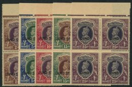 JIND 1937-38 2r, 5r, 10r, 15r SG.122/125 & 1941-43 25r SG.136, Each UM Marginal BLOCK OF FOUR, Usual Light Gum Tonin - Autres & Non Classés