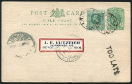 1921 ½d Postal Stationery Card, Uprated KGV ½d, Each Tied ANUM - GOLD COAST C.d.s. With Additional KPONG C - Autres & Non Classés