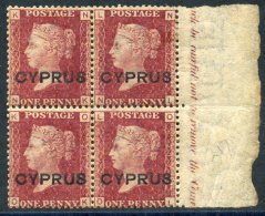 1880 1d Red Pl.217, Fine M Right Side Marginal Block Of Four Showing Marginal Inscription, SG.2. (4) - Autres & Non Classés