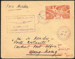 INDO-CHINA 1947 Airmail Envelope Addressed To Hong Kong Bearing Indo-China 80c Orange (SG.331), Tied By Saigon R.P/Cochi - Autres & Non Classés