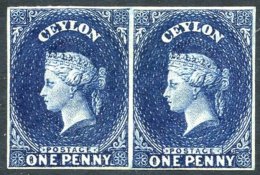 1867-70 1d Deep Blue Horizontal Pair, Variety - Imperforate With Good Regular Margins M - Large Part O.g, One Example Wi - Autres & Non Classés
