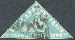 1861 4d Pale Milky Blue 'woodblock' Three Clear Margins, Part Triangular Cancel, SG.14. (1) Cat. £2000 - Autres & Non Classés