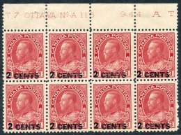 1926 2c On 3c Surch Top Marginal Imprint Block Of Eight UM (hinged In Margin Only) SG.264. (8) Cat. £400 - Autres & Non Classés