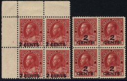 1926 2c On 3c Carmine, Both Types In M Blocks Of Four, SG.264/5. (8) Cat. £264+ - Autres & Non Classés