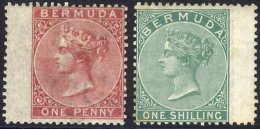 1865-1903 CCC 1d Rose Red & 1s Green, Both M Wing Margin Examples, SG.1 & 8. (2) Cat. £450 - Autres & Non Classés