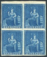 1852-55 Blued Paper Britannia 1d Blue, Fine M Block Of Four, SG.3. (4) Cat. £240+ - Autres & Non Classés