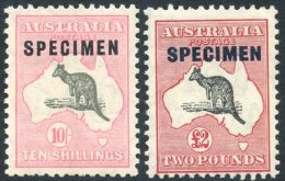 1929 10s Grey & Pink (SG.112) & 1934 £2 Black & Rose (SG.138) Both Optd SPECIMEN, Fine M. (2) - Autres & Non Classés