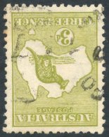 1915-27 3d Olive Green, Scarce Inverted Wmk Used, Has One Slightly Short Perf & Tone On Another Perf, SG.37wdw. Scar - Autres & Non Classés