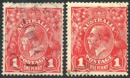 1914-20 1d Carmine Red RARE Rusted Cliche (No 35), Good U - Some Missing Perfs At Top & 1d Pre-substituted Cliche (N - Autres & Non Classés