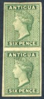 1862 6d Yellow Green Imperforate Vertical Pair Of Proofs (top Stamp With Thins). - Autres & Non Classés