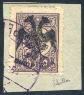 1913 5pi Slate-purple, VFU Tied To Small Piece, Signed Schiller & Champion, Mi.10. (1) Cat. 1100€ - Sonstige & Ohne Zuordnung