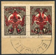 1913 2½pa Brown Optd In Red, Horizontal Pair, VFU On Piece, 1st Stamp With Inverted Overprint. Very Scarce. Mi.9 - Sonstige & Ohne Zuordnung