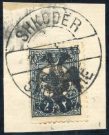 1913 2pi Blue Black, Tied To Piece By Double Ring C.d.s. (complete Strike), Mi.8, Scheller Cert. (1) Cat. 500€ - Sonstige & Ohne Zuordnung