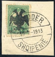 1913 10pa Blue Green, Tied To A Piece By A Double Ring C.d.s. (complete Strike), Mi.5, Cat. 250€, Scheller Cert. 20 - Autres & Non Classés