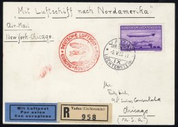 1936 Europe - North America Flight Liechtenstein Post - Card Registered Vaduz, Franked 2fr Zeppelin, Tied Vaduz C.d.s, R - Autres & Non Classés