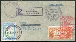 1934 LZ127 Paraguayan Flight Cover, Registered 'Asuncion' Franked Various Vals Incl. 22p50 Graf Zeppelin Air, Red Flight - Autres & Non Classés
