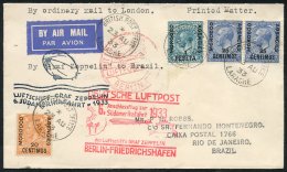 1933 6th South America Flight From Larache (Morocco Agencies), Franked 20c, 25c (2) & 1p, Tied Larache C.d.s's, Red - Sonstige & Ohne Zuordnung