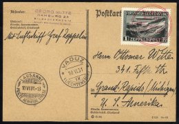 1931 10th June Vaduz, Liechtenstein - Lausanne Flight Postcard, Franked 1fr Zeppelin, Tied With Red Flight Cancel, Lausa - Sonstige & Ohne Zuordnung