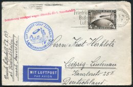 1929 First America Flight Cover, Franked 4m Zeppelin, Tied With Friedrichshafen Slogan Cancel, Blue Flight Cachet (Siege - Autres & Non Classés