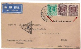 BURMA BIRMANIE 1941 Air Mail Advertising Censored Cover To CALCUTTA INDIA, Censure, Censor, Zensur - Birmania (...-1947)