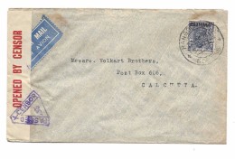 BURMA BIRMANIE, 1941 King 3A 6 P Overprinted Stamp BURMA Air Mail Cover To CALCUTTA INDIA, Censor, Censure - Burma (...-1947)