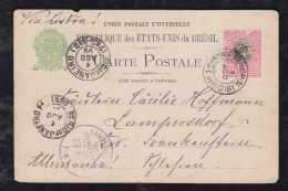 Brazil Brasil 1899 Stationery Postcard 100R PETROPOLIS To LAMPERSDORG Germany Railway Postmark 1A TREM Rio - Cartas & Documentos