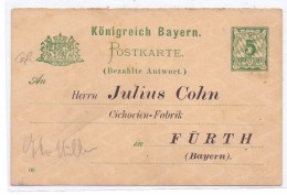 8510 FÜRTH, Ganzsache Mit Zudruck, Cichorien-Fabrik (Cafe) Julius Cohn / Judaica - Fürth