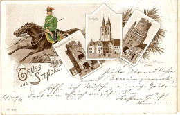 Gruss Aus STENDAL Magdeburg Ische Husaren Braun Litho Vorläufer 2.5.1896 Gelaufen - Stendal