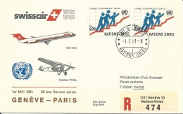 SF 81.10 U, Swissair, Genève - Paris, 50 Ans Swissair, DC-9-81, 1981, Recommandé - Autres & Non Classés