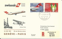 SF 81.10, Swissair, Genève - Paris, 50 Ans Swissair, DC-9-81, 1981, Recommandé - Sonstige & Ohne Zuordnung