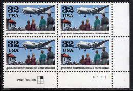 Corner Block -1998 USA Berlin Airlift 50th Anniversary Stamp #3211 Airplane Plane Martial Military Air Force - Blocks & Sheetlets