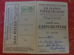 Carte De Peche 1963 Timbre Taxe Piscicole -pub Menuiserie Andre Mercier A Angouleme - Pesca