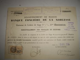 Banque Fonciere De La Noblesse Avec Timbre Fiscal 50 Cts  1933 - Russie