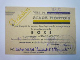 Carton D'INVITATION à Une Manifestation De  BOXE  à  TARTAS  1950    - Andere & Zonder Classificatie