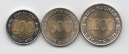 Equateur : Lot De 3 Pièces BIMETAL : 100-500-1000 Sucres 1997 UNC - Ecuador