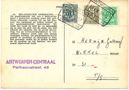 529/24 - Carte SNCB - RARE Affranchissement Mixte TP Service Et Poste - Gare De ANTWERPEN Centraal 1958 - Storia Postale