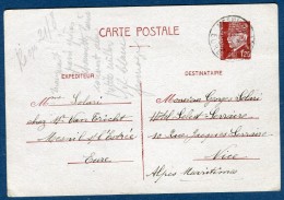 France. Entier Postal De Mesnil Sur L 'Estée Pour Nice En 1942   Voir 2 Scans  Réf. 1091 - Standard Postcards & Stamped On Demand (before 1995)