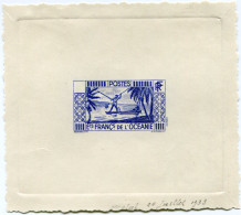 OCEANIE EPREUVE D'ARTISTE (1er état 20 Juillet 1933) DU TIMBRE "PECHEUR" EN BLEU PAR HERVIAULT - Lettres & Documents