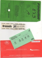 Billet/Ticket D'Avion. Finnair/Iata. Brussels/Helsinki/Brussels. 1976. + Boarding Pass. Lot De 4 Pièces. - Europe