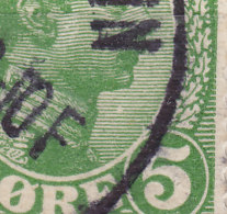 Denmark 1913 Mi. 67    5 Ø Christian X. ERROR Variety "Broken Line Under Chin" "White Spot" (2 Scans) - Variétés Et Curiosités