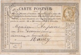 France Entier Postale, Postal Stationary Card, Used, Paris To Nancy - Vorläufer