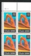 Corner Block -USA 1996 Utah Statehood Centenary Stamp Sc#3024 Delicate Arch Park Sun Rock - Blocks & Sheetlets